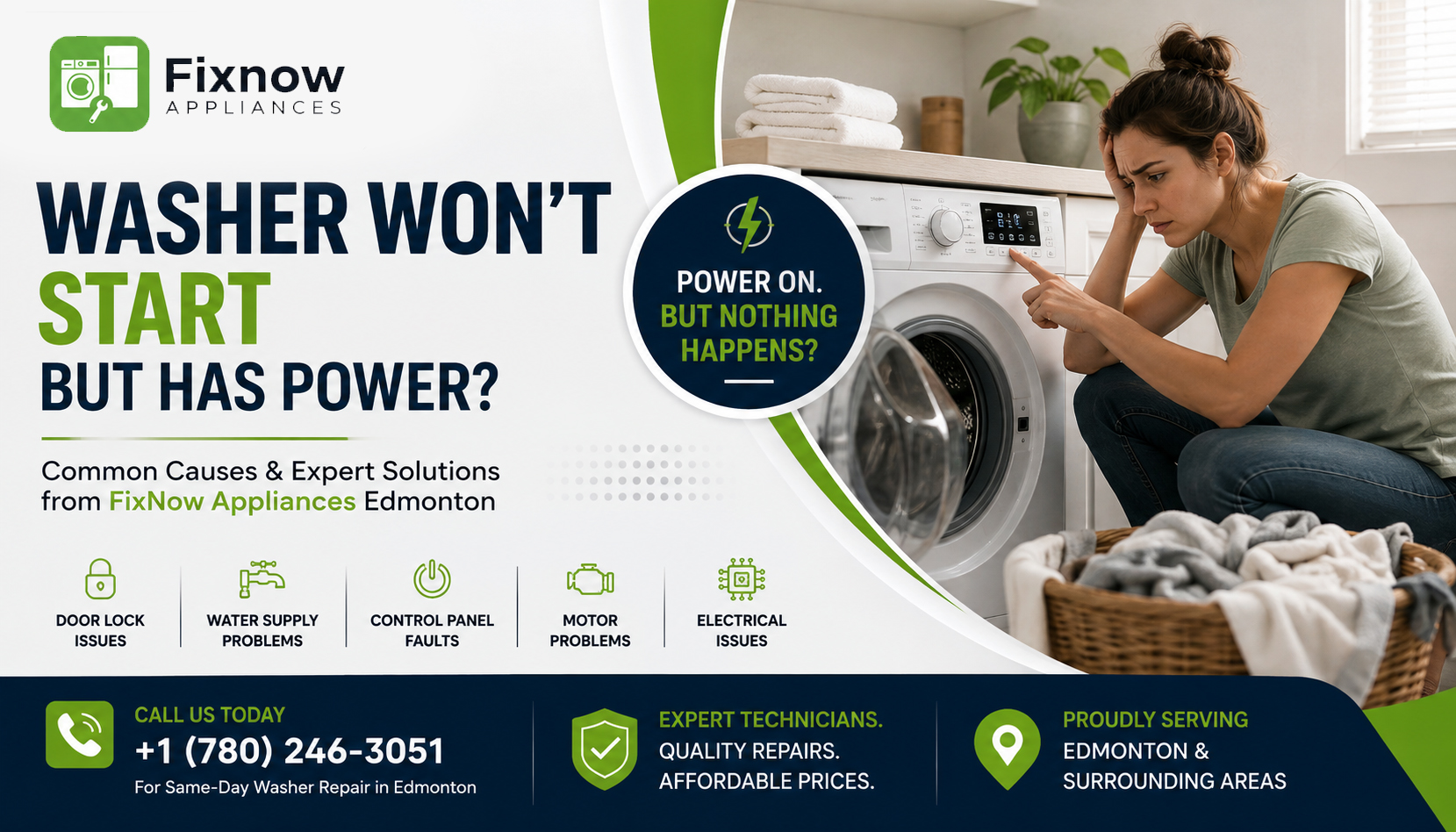 Washer Won't Start but Has Power? Common Causes | FixNow Appliances